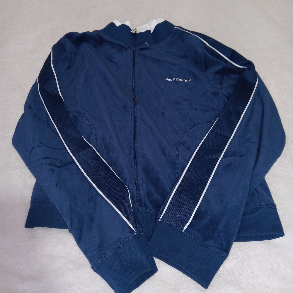 Juicy Couture Velour Full Zip Velvet Track Jacket XXL Navy Blue Y2K(fits Like L) - Picture 2 of 12